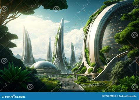 Utopian Future City, With Sleek And Modern Architecture Reflecting ...