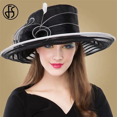 FS Black Organza Church Hat For Women Elegant 2018 Kentucky Derby Wide ...