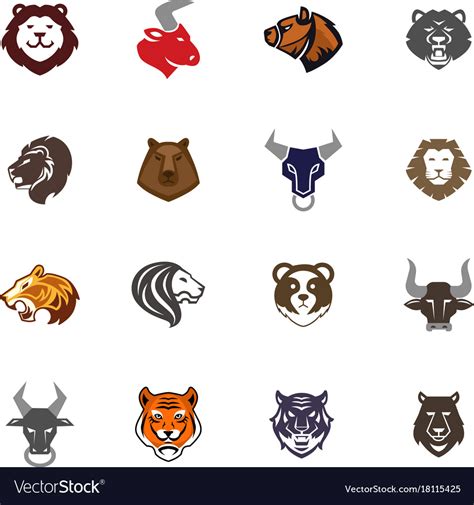 Wild animals head logo badges labels design face Vector Image