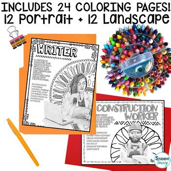 Labor Day Bulletin Board Poster BUNDLE - Career Coloring Pages Activities