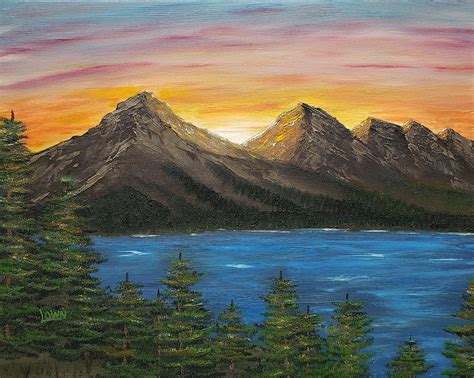 Mountain Lake Sunset Painting by Wayne Lown - Pixels