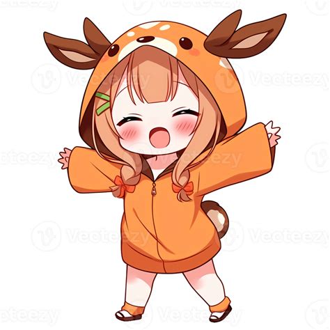 Cute Chibi Girl Wearing A Deer Hoodie AI Generative 33494225 PNG