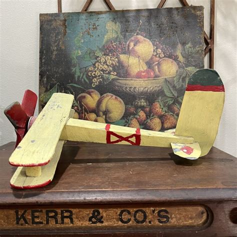 Vintage Wooden Handmade Toy Airplane - The Junk Parlor