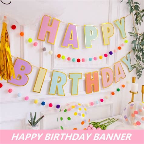 Happy Birthday Banner Macaron Color Gold Edged Birthday Banner Baby ...