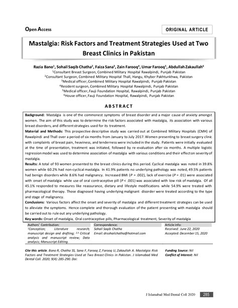 (PDF) Mastalgia risk factors and treatment strategies