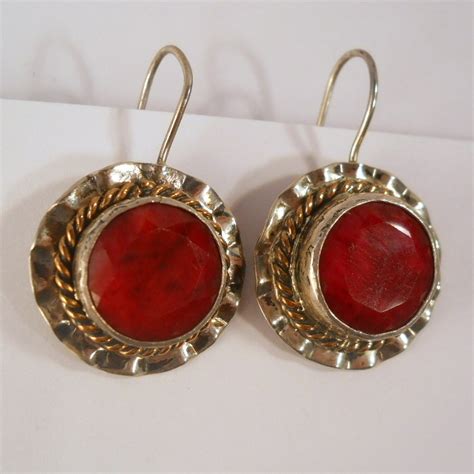 Vintage Ruby Earrings Gilt Sterling Silver Statement from ...