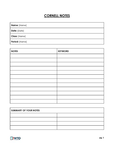 Note Taking Template Microsoft Word | DocTemplates