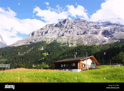 House with mountain background in Switzerland Stock Photo - Alamy