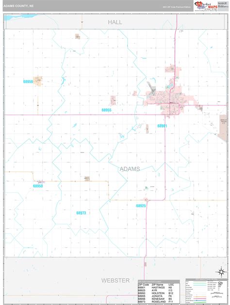 Adams County, NE Wall Map Premium Style by MarketMAPS - MapSales.com