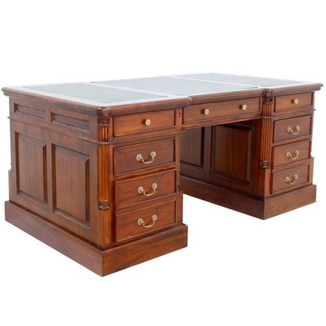 Solid Mahogany Wood Partners Desk with Large Drawers