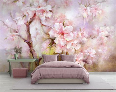 Cherry Blossom Floral Painting Wallpaper – Home Decoram