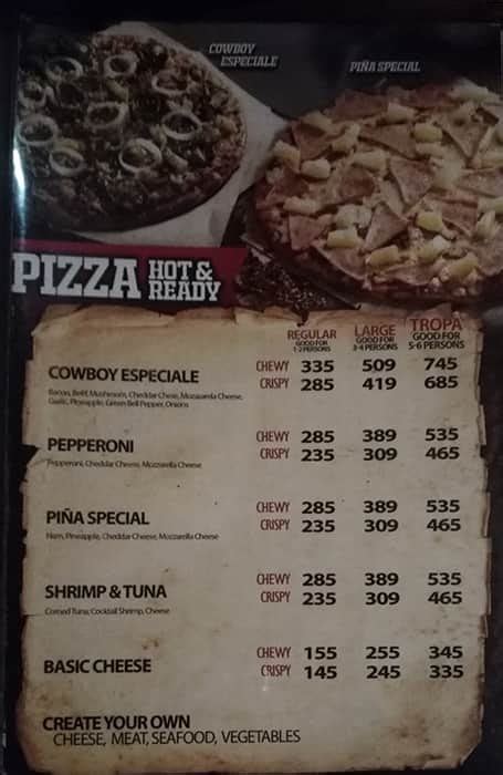 Menu at Cowboy Grill pub & bar, Manila, Benitez St