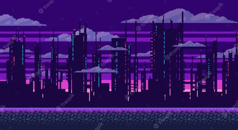 Premium Vector | Pixel art game background with ground sunset landscape ...