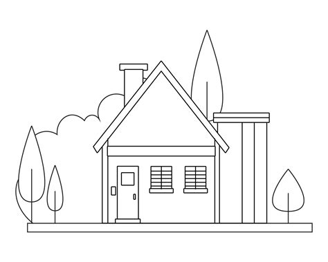 Easy Simple house Coloring page. modern House line art design. line art ...