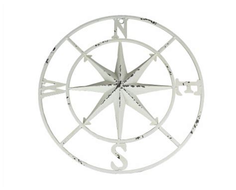 Distressed Metal Compass Rose Indoor/Outdoor Wall Hanging - White ...