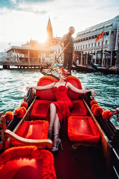 Venice Gondola Ride in Red Dress