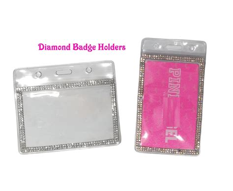 Horizontal Vertical ID Badge Holder Rhinestones Transparent Clear Zip ...