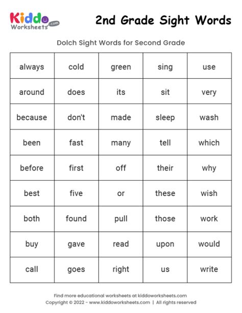 Free Printable Sight Words 2nd Grade Worksheet - kiddoworksheets