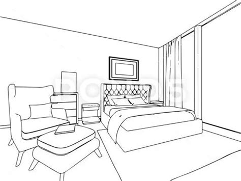 Outline sketch drawing interior perspective of house Illustration #70738220