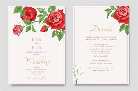 Premium Vector | Beautiful red roses invitation card template