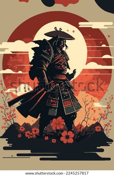 Illustration Silhouette Japanese Samurai Warrior Sword Stock Vector ...