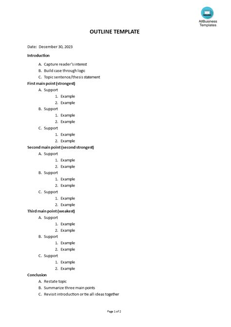 Alphanumeric Outline Template Word