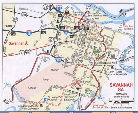 Savannah GA road map, Free map highway Savannah GA city surrounding area