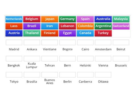 Countries and capital cities match - Match up