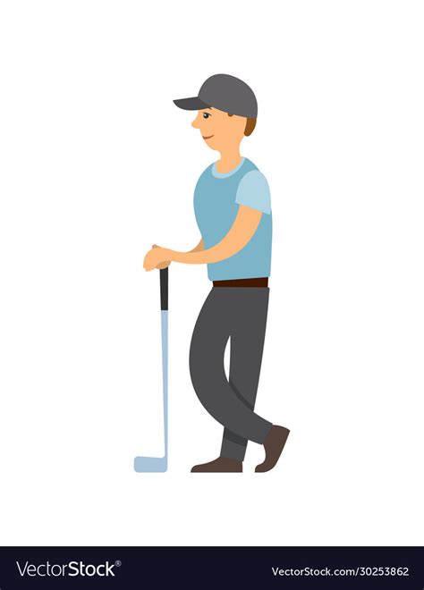 Golf player man with stick playing game poster Vector Image