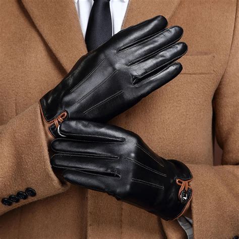 Autumn/Winter Warm Genuine Leather Gloves Men Driving Plus Cashmere ...