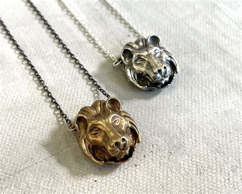 Handmade Lion Necklace in brass or sterling silver