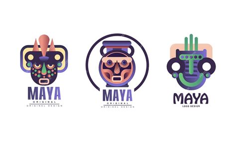 Premium Vector | Maya Logo Original Design with Ethnic Mask Vector Set