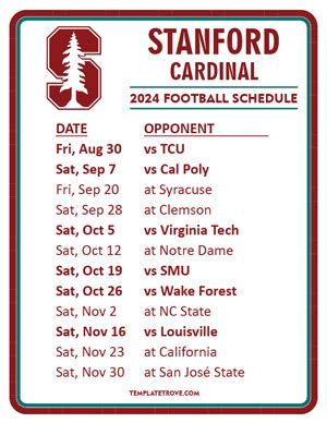 Printable 2024 Stanford Cardinal Football Schedule