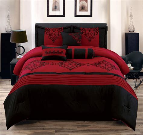 Heba Full Size 8-Piece Cotton Touch Comforter Set Red & Black Bed in a ...