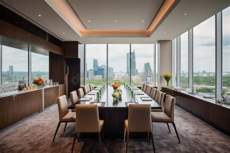 Luxurious Meeting Room With Floor To Ceiling Windows View Of City