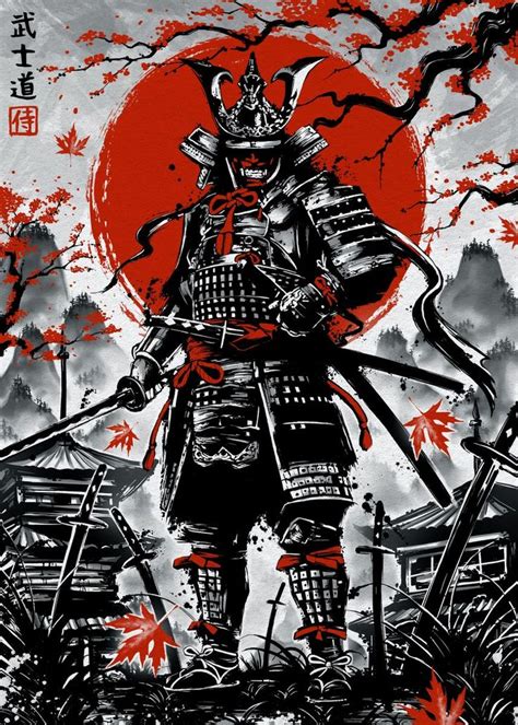 'Japanese Samurai Ink Wash' Poster, picture, metal print, paint by B ...