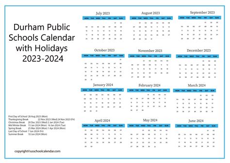 Durham Public Schools Calendar with Holidays 2023-2024