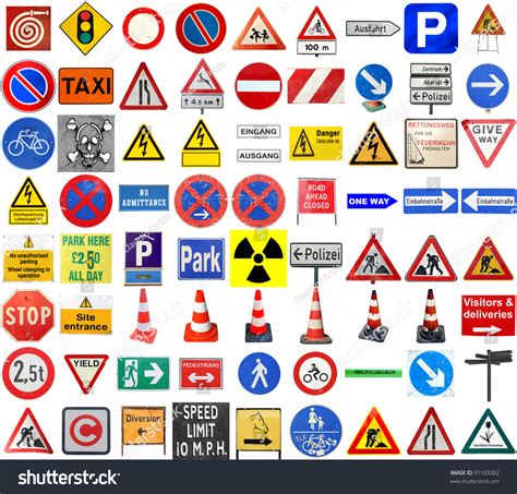 Set European Traffic Signs Isolated Over Stock Photo 91103282 ...