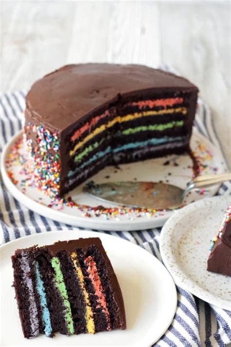 Chocolate Rainbow Cake - Living on Cookies