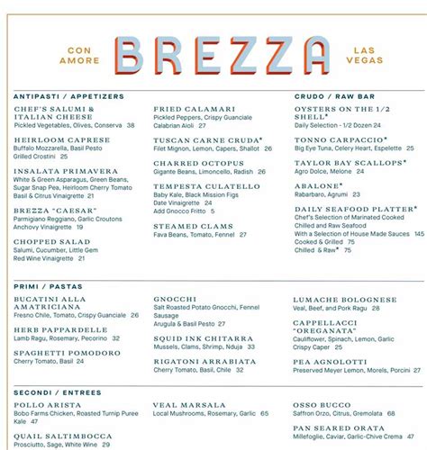 Menu for Brezza (3000 S Las Vegas Blvd Ste 115 Las Vegas , 89109)