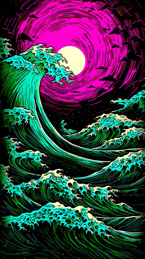 Woodblock print of waves [2160x3840] : r/Amoledbackgrounds