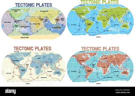 Tectonic plates world map collection illustration Stock Vector Image ...