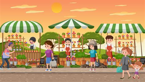 Flea market scene in cartoon style 6583260 Vector Art at Vecteezy