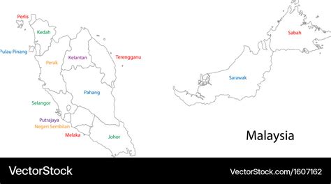 Outline malaysia map Royalty Free Vector Image