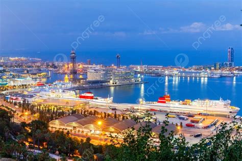 Barcelona View Of The City At Night View Of The Embankment Photo ...