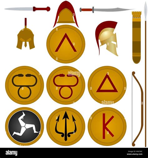 Collection weapons warriors of ancient Sparta. The illustration on a ...