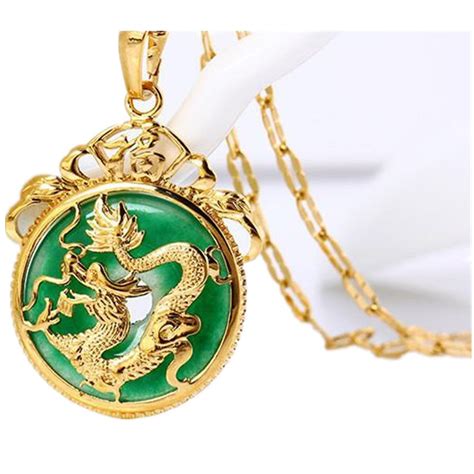 Chinese Gold Green Jade Dragon Pendant Necklace | Shopee Philippines