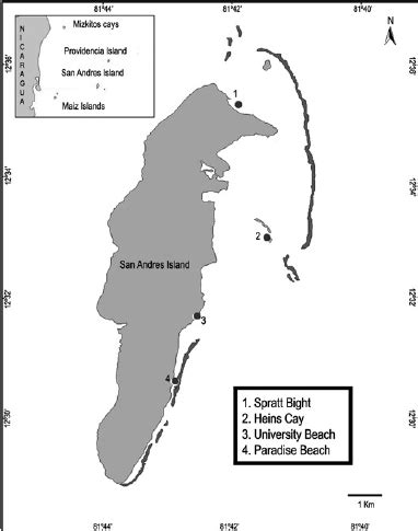 Map of San Andres island, showing study sites. | Download Scientific ...