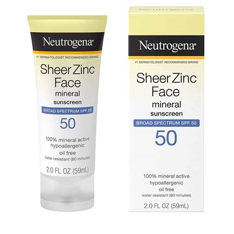 Neutrogena Sheer Zinc Face Mineral Sunscreen, SPF 50 | 2 Ounce ...