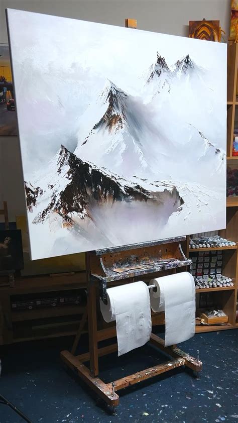 Snowy Mountains | Oil painting | Mountain painting acrylic, Modern art ...